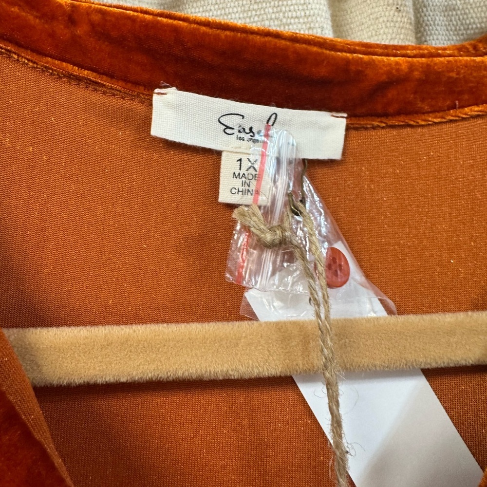 NWT, Rust Orange, Ruffle Bottom, Ruffle Chest Trim, Collared Velvet Dress - Picture 4 of 4